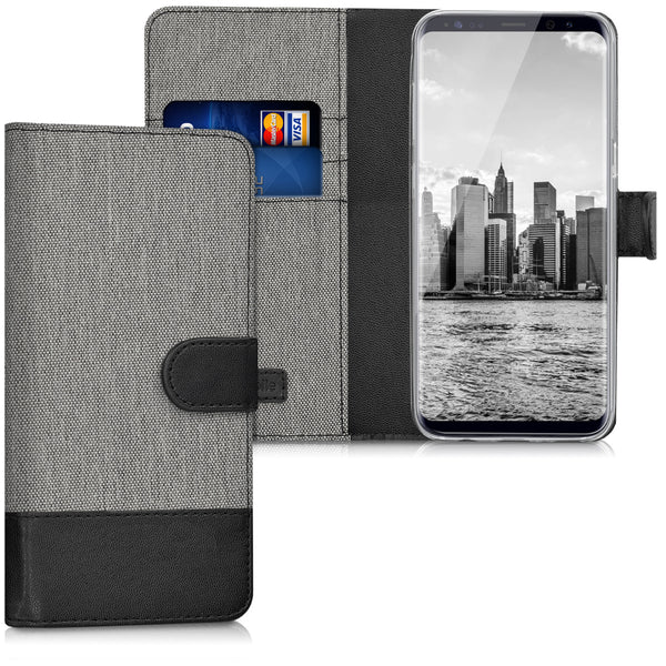 Wallet Case Canvas Kunstleder für Samsung Galaxy S8 Grau Schwarz