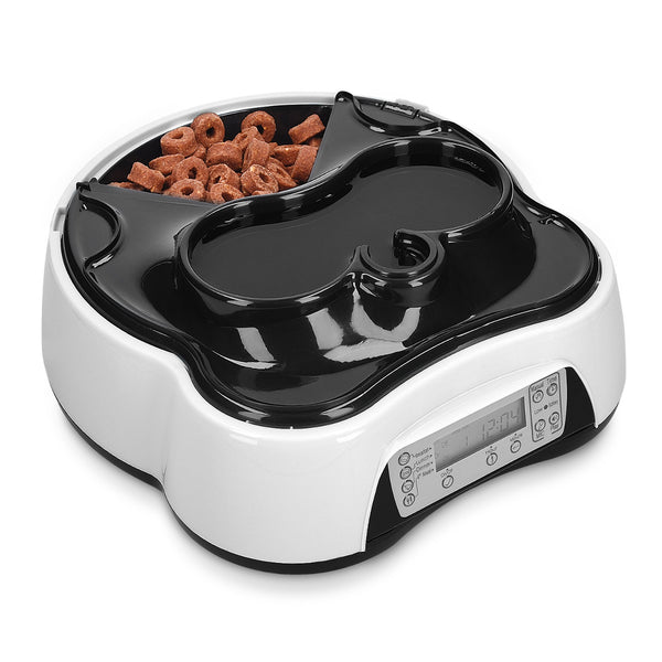 Dispensador automático de comida para perros y gatos - Comedero para mascotas con 4 compartimentos y agua - Con temporizador
