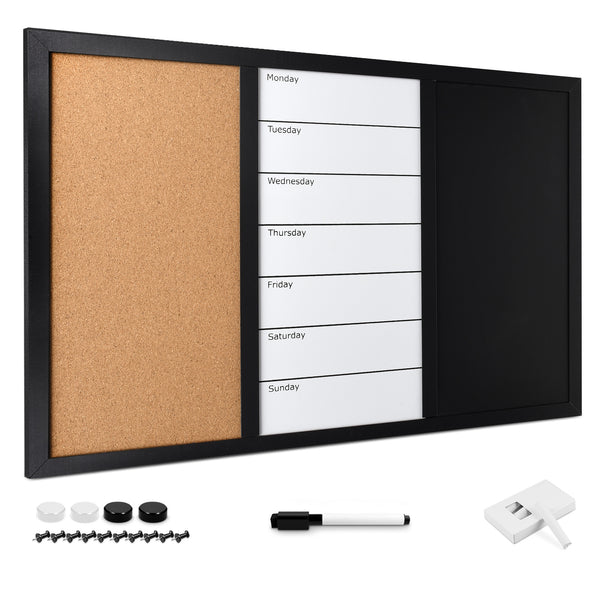 Kombiboard - 70 x 50 cm - Pinboard, magnetisches Whiteboard & magnetische Kreidetafel
