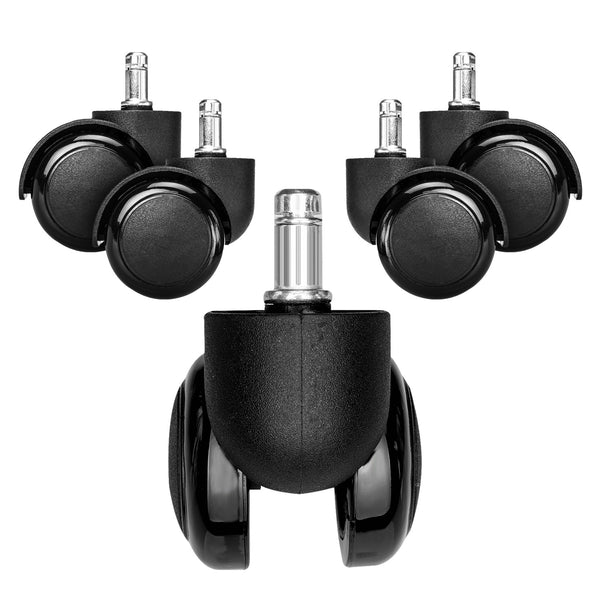 Office Chair Wheels 11mm - Pack of 5 Furniture Castors 50mm Diameter Replacement Wheel Casters for Wooden, Laminate, Tile Floors - Black