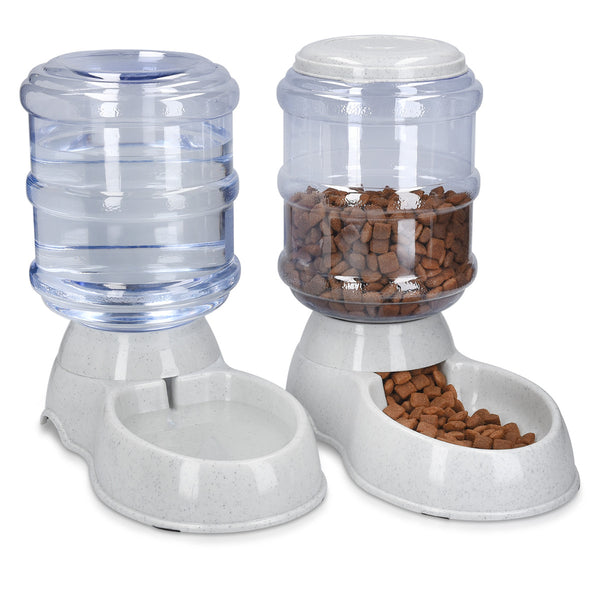 Dispensador automático de comida y agua - Comedero y bebedero para perros gatos animales - Dispensadores de pienso para mascotas - 3.8 L c/u