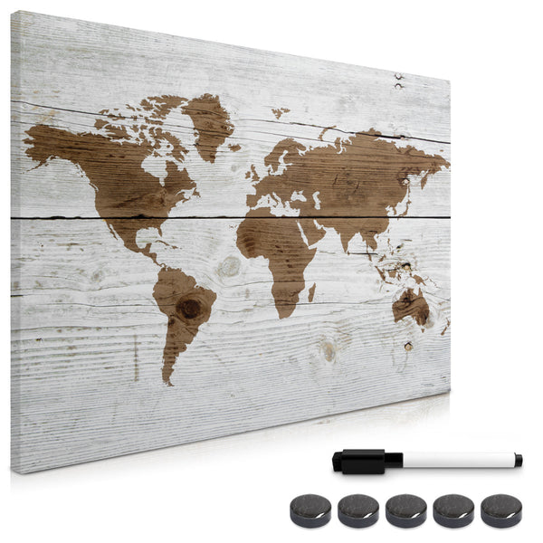 Tableau magnétique - Panneau mémo 70 x 50 cm avec aimants - Tableau mural design carte du monde avec marqueur et kit de fixation inclus