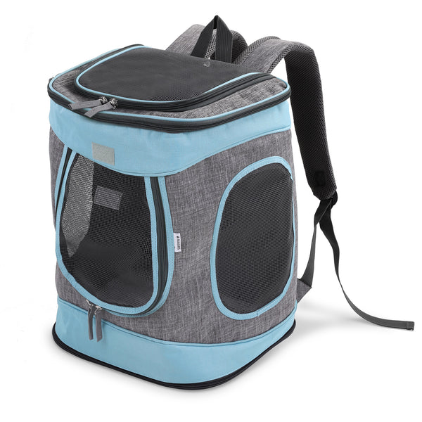 Navaris Pet Carrier Backpack - Foldable Transportation Rucksack Bag for Small Cats, Animals, Household Pets with Padded Shoulder Straps - Blue
