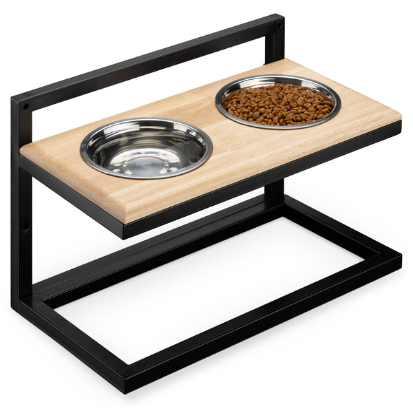 Navaris Dog Bowl Feeding Stand - Height Adjustable Raised Food Bowls Station for Dogs and Puppies - Elevated Stainless Steel Pet Food and Water Bowls