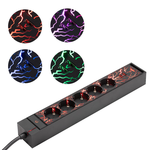 Navaris_Gaming Steckdosenleiste - USB - LED - Black