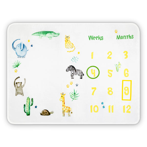 Baby Meilensteindecke, Tier-Design, englisch