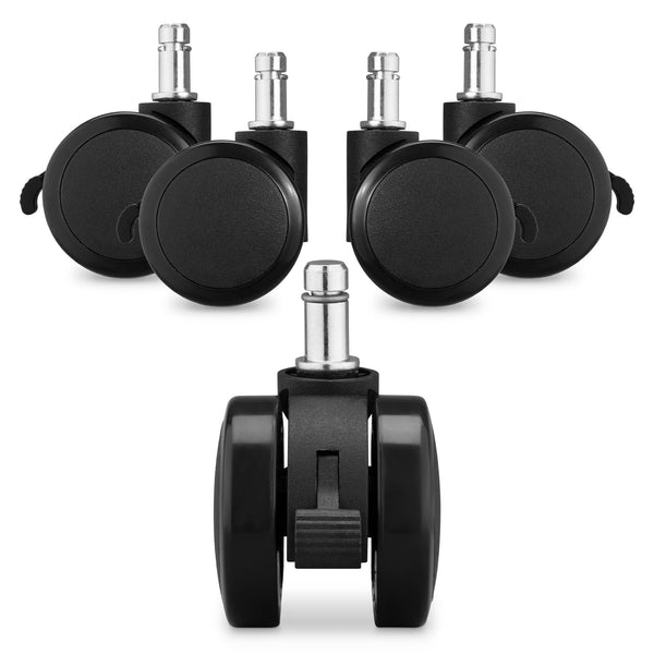 kwmobile_5x Hartbodenrollen mit Bremse 10/22mm für Bürostuhl - Rollendurchmesser 50mm